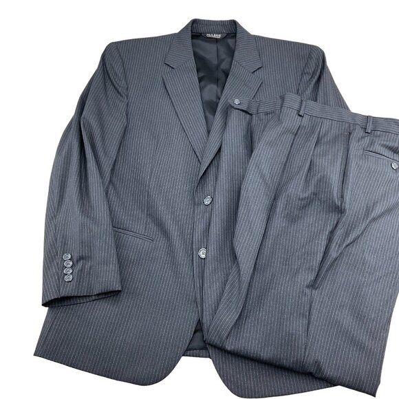 Jos A Bank Suit Men 43R 36W x 31L Gray White Pinstripe Wool Classic Career 2pc - Picture 1 of 16